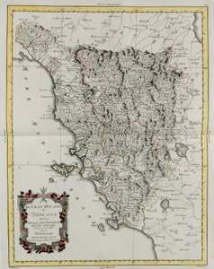 Das Großherzogtum Toskana, aufgeteilt in seine Provinzen, Gravur von G. Zuliani aus Band II des "Neuesten Atlas" veröffentlicht in Venedig 1783 von Antonio Zatta, Private Sammlung von G. Zuliani