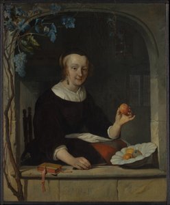 Eine am Fenster sitzende Frau von Gabriel Metsu