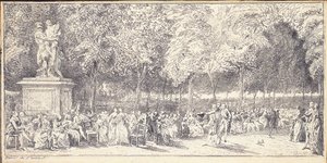 Ein Treffen in den Tuileriengärten um eine Statue, 1760 von Gabriel de Saint Aubin