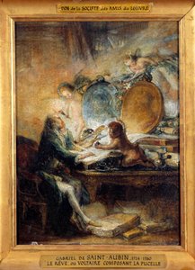 Der Traum oder Voltaire (1694-1778) komponiert „Die Jungfrau“ von Gabriel de Saint Aubin