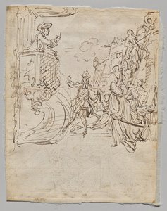 Dessous-Boutique und Gespräch (verso) von Gabriel de Saint Aubin