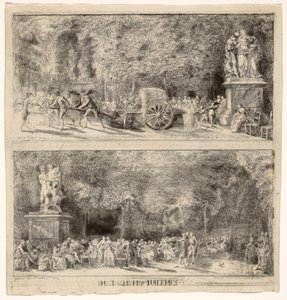 Szenen aus den Tuilerien: Die Stühle und der Wasserwagen, 1760, retuschiert 1763 von Gabriel de Saint Aubin