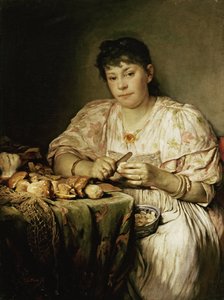 Ernestine von Max, die Frau des Künstlers, Pilze schälend von Gabriel von Max