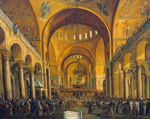 Der Doge wird dem Volk auf dem Markusplatz in Venedig gezeigt