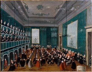 La cantata delle putte delli Ospitali. Gruppe von Waisen, die in venezianischen Krankenhäusern aufgenommen wurden und Teil von Chören zur Zeit von Antonio Vivaldi waren. Gemälde von Gabriel Bella (1730-1799) 18. Jahrhundert Palazzo Querini Stampalia Venedi von Gabriele Bella