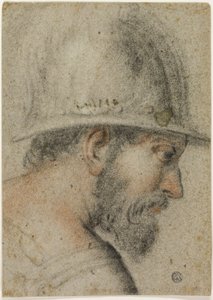 Profilkopf eines Soldaten mit Helm