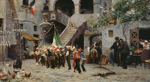 Es lebe der König, Prozession von Kindern mit italienischer Flagge