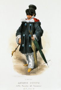 Der Schauspieler Antonio Petito (1822-1876) in Bühnenkostüm in der Parodie Der Troubadour, Lithographie von Gaetano Dura (1805-1874) von Gaetano Dura