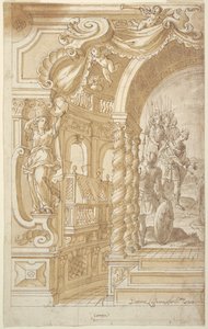 Entwurf für eine illusionistische Wanddekoration, mit einem König begleitet von Soldaten