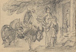 Figuren und Pferde in der Nähe einer Tür von Gainsborough Dupont