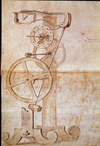 Uhr mit Pendel, untersucht vom italienischen Astronomen und Physiker Galileo Galilei (1564-1642) im Jahr 1638 zur Zeitmessung. Zeichnung. Florenz, Nationalbibliothek von Galileo Galilei