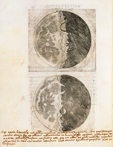 Sidereus Nuncius (Sternenbote) mit Zeichnungen der Phasen und der Oberfläche des Mondes von Galileo Galilei