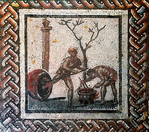 Krug-Töpferszene. (Mosaik, Ende 2. Anfang 3. Jahrhundert)