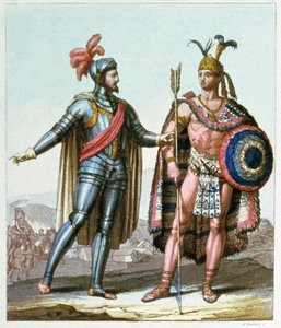 Hernan Cortes trifft Montezuma II im Jahr 1519 von Gallo Gallina