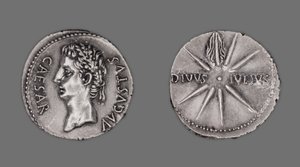 Denar mit dem Porträt von Kaiser Augustus, 19-18 v. Chr. von Gallo Roman