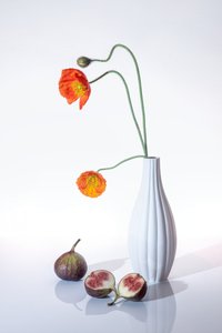 Orange Mohnblumen und Feigen