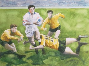 Rugbyspiel: England gegen Australien im Weltcup-Finale, 1991, Will Carling wird getackelt