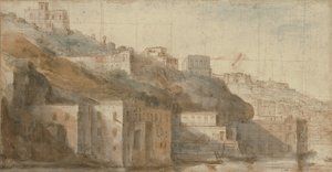 Blick auf Mergellina in der Bucht von Neapel, mit Capodimonte im Hintergrund