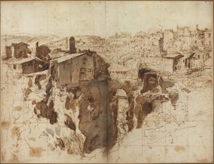 Der Wasserfall und die Stadt Tivoli von Gaspar van Wittel