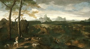 Landschaft mit einem Hirten und Ziegen