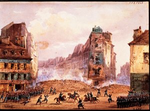 Szene aus der Revolution von 1848, Barrikade in der Rue Sainte-Catherine im Februar, von Gobaut, Frankreich von Gaspard Gobaut