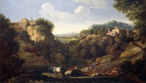 Italienische Landschaft mit Jagdszene