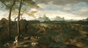 Landschaft mit einem Hirten und Ziegen, ca. 1635 von Gaspard Poussin Dughet