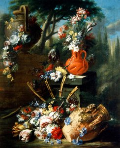Ein Stillleben mit Blumen in Terrakottatöpfen von Gasparo Lopez