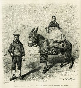 Andorra und Andorra. Gravur von G. Vuillier zur Illustration der Geschichte „Das Tal von Andorra“ von Gaston Vuillier, in Le Tour du monde 1888, herausgegeben von Edouard Charton (1807-1890), Hachette, Paris. von Gaston Vuillier