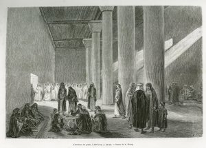 Im Inneren des Palastes von Emir Muhammad Ibn Abdullah Al Rashid (1872-1897), in Hail, Saudi-Arabien. Gravur von G. Vuillier, zur Illustration der Geschichte „Pilgerfahrt nach Nedjed, Wiege der arabischen Rasse“, von Lady Anna Blunt, 1878-1879, veröffentli von Gaston Vuillier