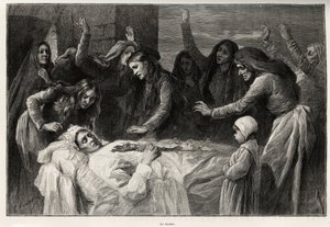 Der Vocero, korsisches Trauerlied, das zur Rache aufruft. Gravur und Geschichte „Korsika“ von Gaston Vuillier (1845-1915), veröffentlicht in Le Tour du monde 1890 von Gaston Vuillier
