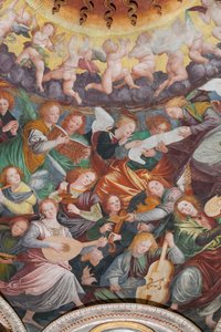 Detail der Himmelfahrt der seligen Jungfrau, bekannt als "Der Chor der musizierenden Engel", Kuppel des Querschiffs, ab 1534 von Gaudenzio Ferrari