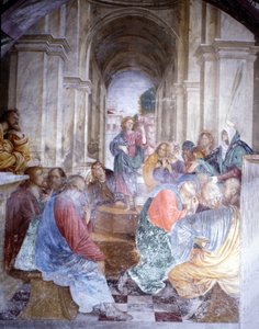 Diskussion Jesu mit den Doktoren im Tempel. Fresko von Gaudenzio Ferrari (1475 - 1546), Kirche Santa Maria delle Grazie, Varallo