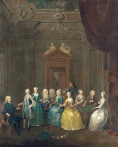 Porträt der Familie Porten beim Tee in einem prächtigen Innenraum von Gawen Hamilton