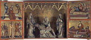 Altarbild, das die Beweinung und die Passion Christi darstellt (Altar der Heiligen Elisabeth von Thüringen), um 1410