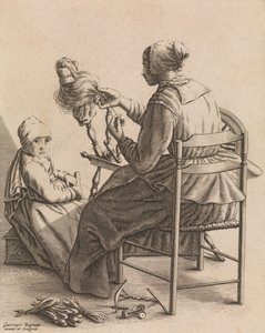Eine Frau beim Spinnen, Tafel 4 aus Fünf weibliche Tätigkeiten, ca. 1640-57