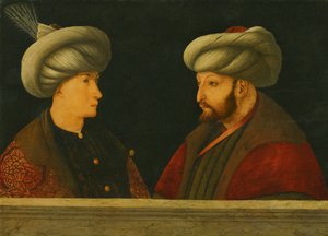 Porträt von Sultan Mehmed II. (1432-81) mit einem jungen Würdenträger von Gentile (school of) Bellini