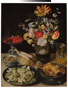 Stilleben mit Blumen und Esswaren von Georg Flegel