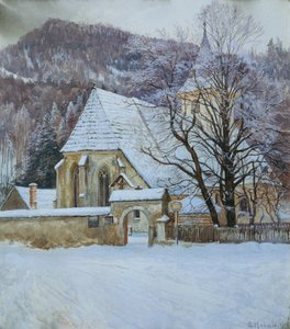 Winter im Rosenthal bei Kapellen (Steiermark) mit altgotischer Kirche von Georg Holub