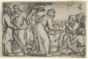 Das Wunder der Brotvermehrung, aus der Geschichte von Christus, 1534-35