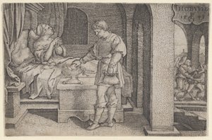 Tobiolus bringt ein Sühneopfer dar, aus der Geschichte von Tobias, 1543 von Georg Pencz