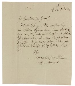 Autographenbrief an Gebrüder Ramann (Weinhändler in Erfurt), Jena von Georg Wilhelm Friedrich Hegel