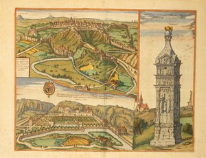 Luxemburg Stadt, Großherzoglicher Palast und Steinmonument aus Civitates Orbis Terrarum von Georg Braun and Hogenberg Franz