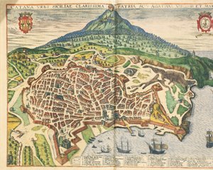 Die Stadt Catania, aus Civitates Orbis Terrarum von Georg Braun and Hogenberg Franz