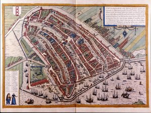 Karte von Amsterdam. Atlas von Braun und Hogenberg. Amsterdam 1588 von Georg Braun and Hogenberg Franz