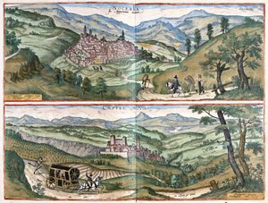 Nocera Umbra (Provinz Perugia) und Castelnuovo di Porto (Region Rom), Italien von Georg Braun and Hogenberg Franz