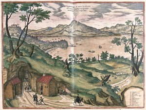 Die Bucht von Neapel und der Vesuv, Italien, 1579 von Georg Braun and Hogenberg Franz