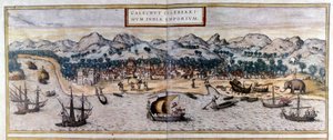 Ansicht von Kozhikode oder Calicut in Indien aus dem Atlas „Civitates Orbis Terrarum“ von Braun & Hogenberg von Georg Braun and Hogenberg Franz