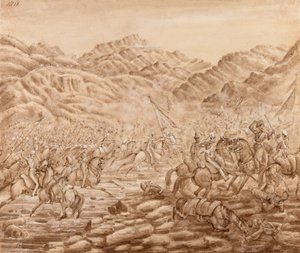 Angriff der Kavallerie der Nachhut in der Schlacht von Tezeen von George Alfred Croly