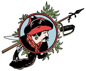 Medallion mit Porträt eines Piraten Illustration aus „Das Buch der Jungen über Piraten“ von George Albert Williams (1875-1932) 1913 von George Alfred Williams
